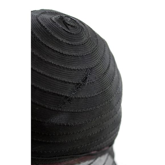 Vintage 1920s Cloche 20s Velvet Floral Black Woven Summer Evening Hat with Bow - Picture 9 of 10